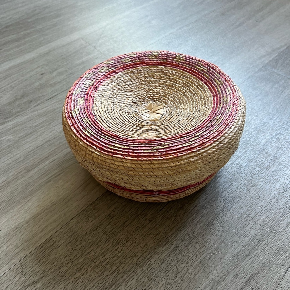Handcrafted Woven Basket with Red Accents